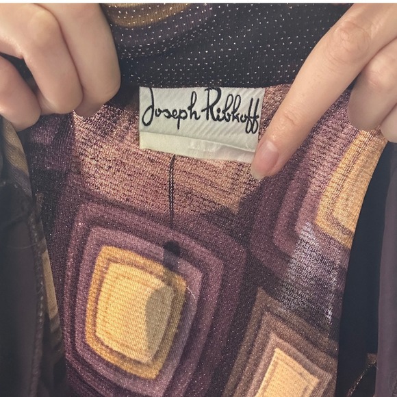 Vintage 90s Joseph Ribkoff Longline Geometric Jacket Retro Mod Print Sparkle L - Picture 4 of 4